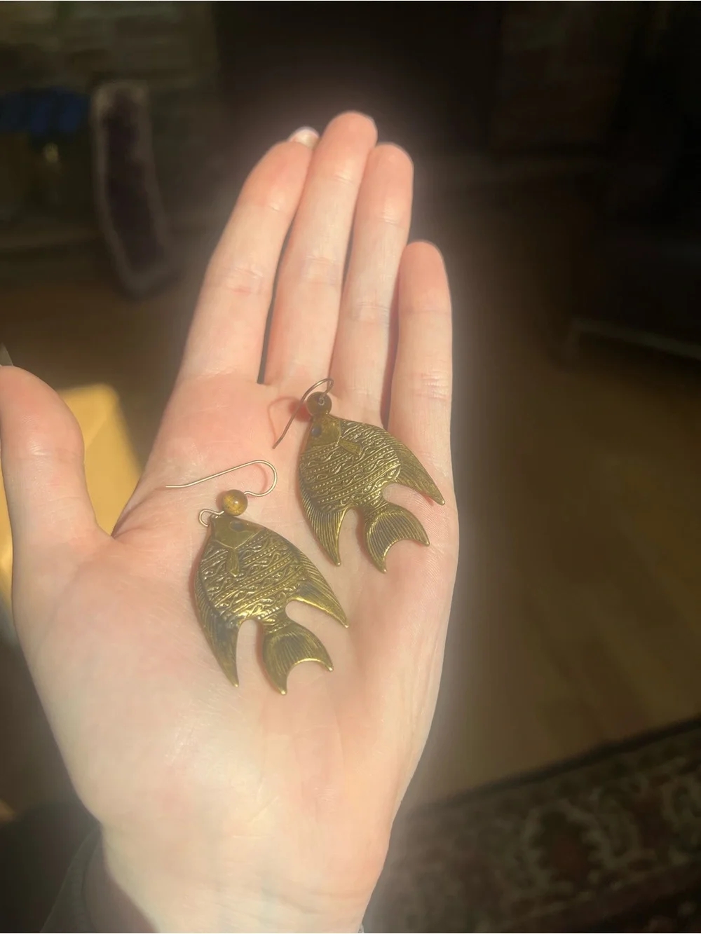 Brass Fish Dangle Earrings - Gold Plated